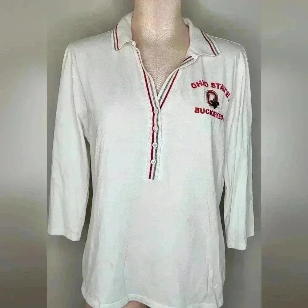 Belle Pointe Vintage OSU Ohio State Womens White Polo Size Large